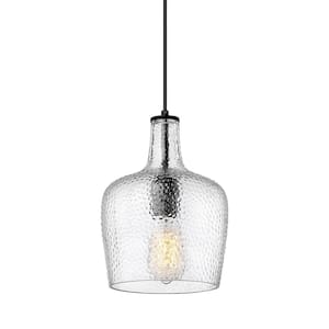 60-Watt 1-Light Pendant Light with Clear Hammered Glass Shade, No Bulbs Included