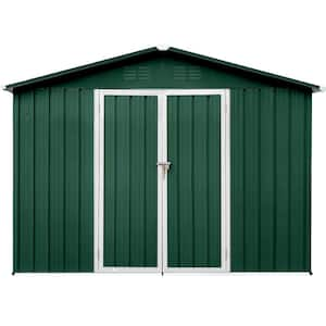 8 ft. x 6 ft. Outdoor Metal Garden Storage Sheds with Lockable Doors, Green and White (48 sq. ft.)