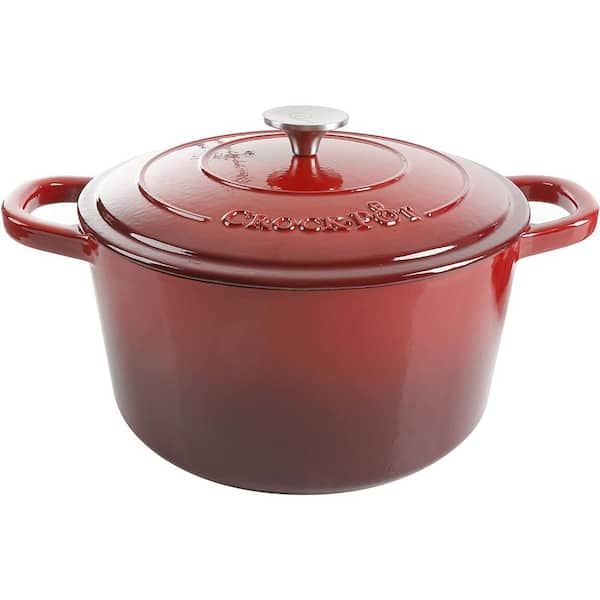 Crock-Pot 7 qt. Scarlet Red Round Enamel Cast Iron Covered Dutch Oven Cooker