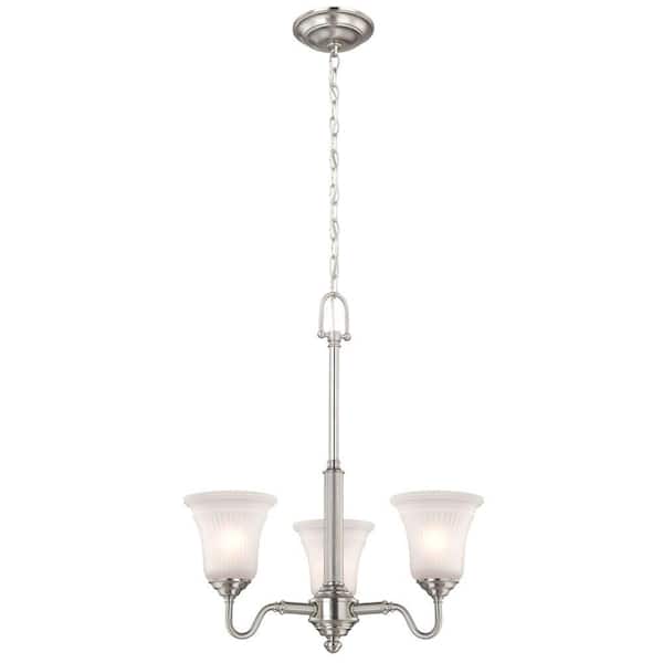 Hampton Bay Creekford 3-Light Brushed Nickel Chandelier with Frosted Glass Shades