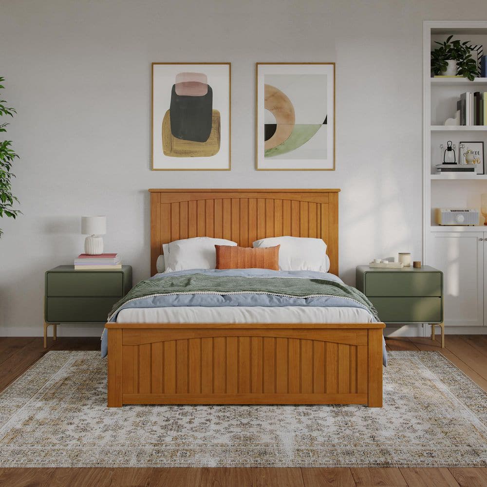 Naples Full Light Toffee Wood Platform Bed with Headboard and Slats