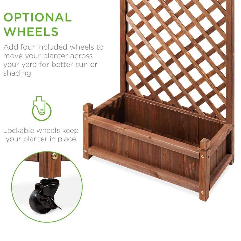 Walnut Fir Wood Mobile Planter Box with Trellis