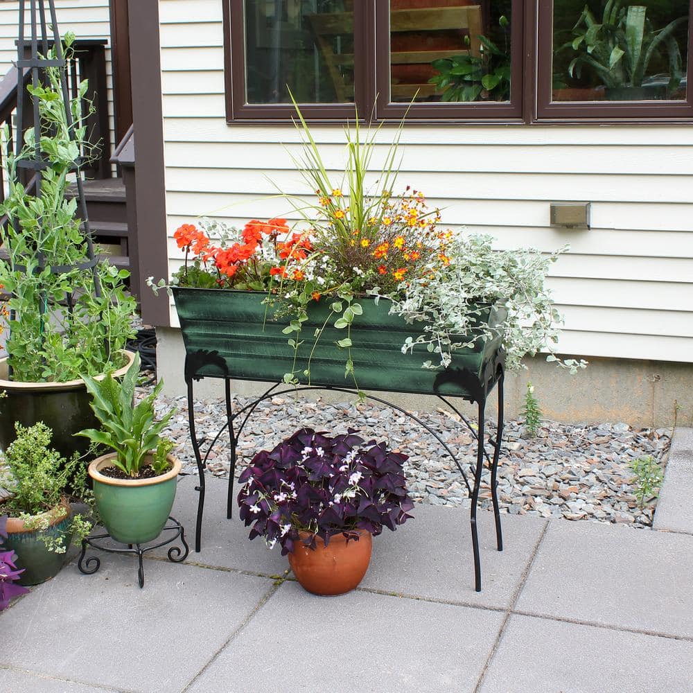 36" Green Galvanized Steel Flower Planter Box with Iron Stand