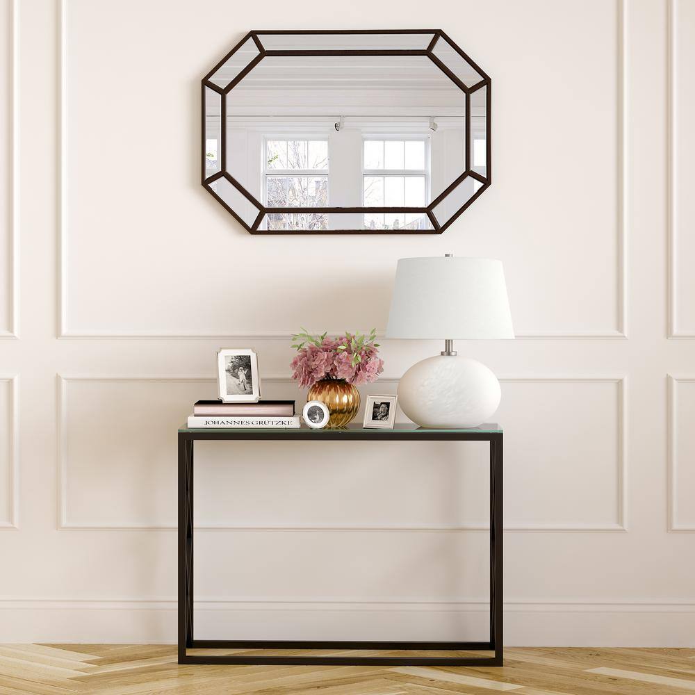 Dixon 42" Blackened Bronze Metal and Glass Console Table with Storage