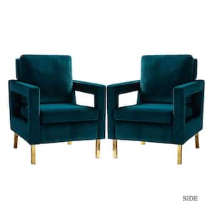 Anika Modern Teal Comfy Velvet Arm Chair with Stainless Steel Legs and Square Open-framed Arm (Set of 2)