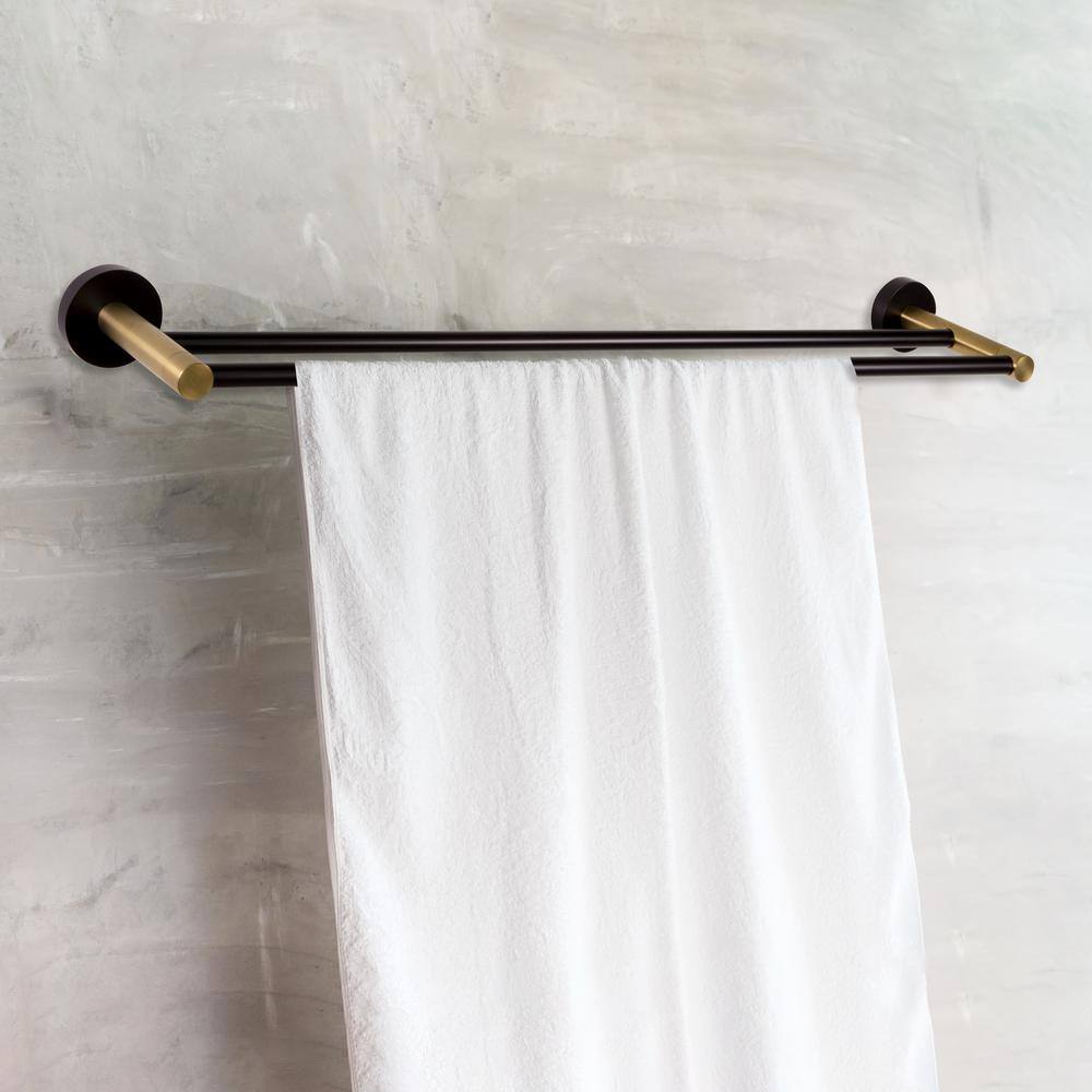 Kelton Matte Black and Satin Gold Double Towel Bar 24"