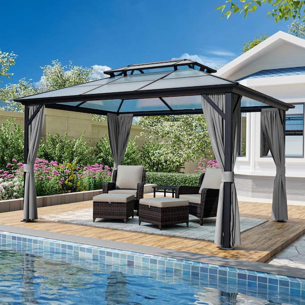 13 ft. x 10 ft. Outdoor Patio Aluminum Frame Polycarbonate Hard Double Top Gazebo with Mosquito Netting