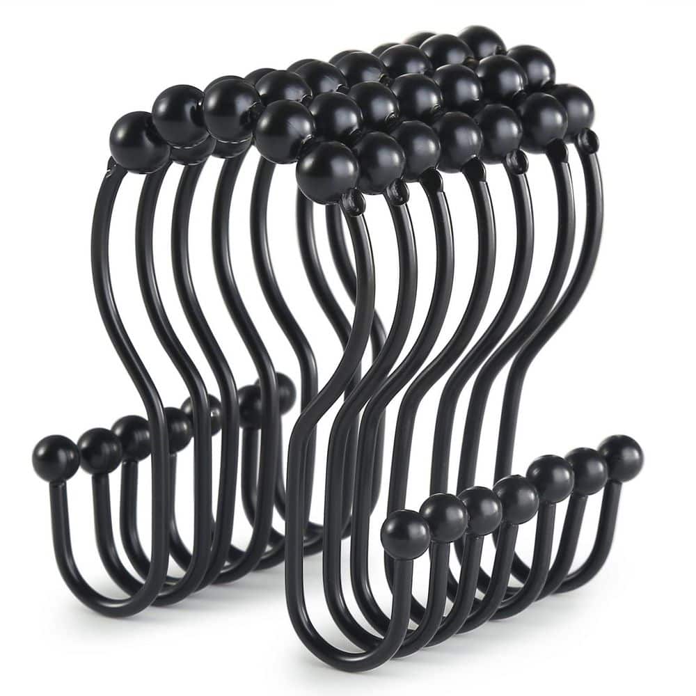 Set of 12 Black Stainless Steel Shower Curtain Hooks with Smooth Sliding Anti-Drop Double Rings price history on PriceWatchPro