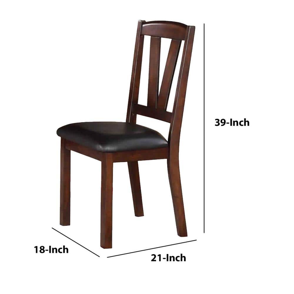 Brown Leather Upholstered Wood Side Chair Set