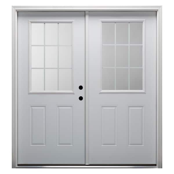 MMI Door 60 in. x 80 in. White Internal Grilles Left-Hand Inswing 1/2-Lite Clear Primed Fiberglass Smooth Prehung Front Door