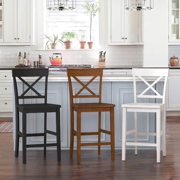 24in. White Wood Bar Stool, Counter Chair (Set of 4)