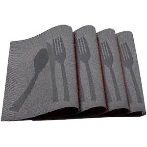 Black Snowflakes Jacquard 12 in. x 18 in. PVC Fiber Woven Non-Slip Washable Placemat (Set of 4)