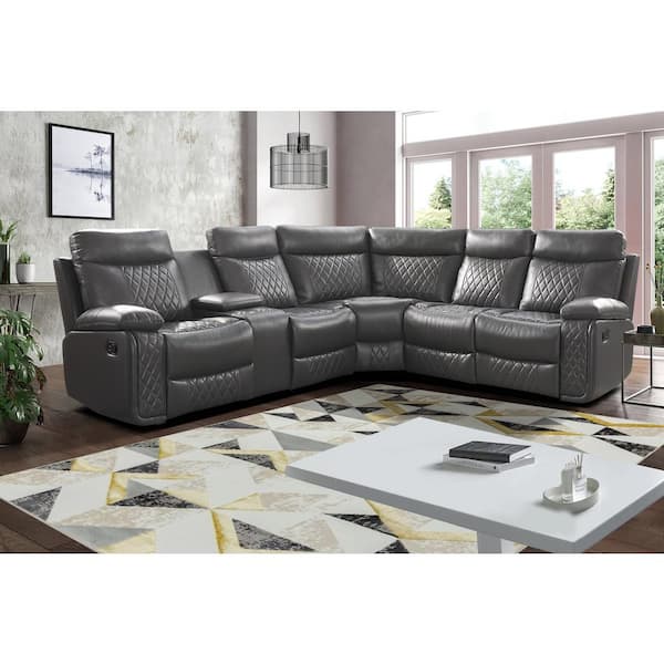 EVERGLADE HOME Longvale 98 in. Flared Arm 3-Piece Faux Leather L-Shaped Sectional Sofa in Gray