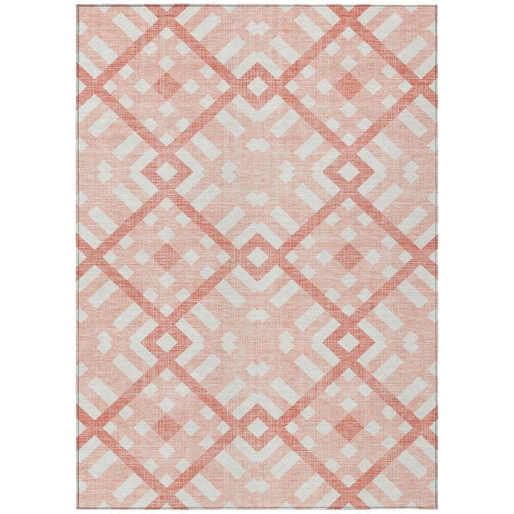 Salmon, Peach, Ivory 5 ft. x 8 ft. Woven Geometric Polyester Rectangle Indoor/Outdoor Area Rug price history on PriceWatchPro