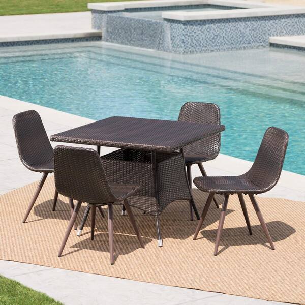 Noble House Harper Multi-Brown 5-Piece Faux Rattan Outdoor Dining Set ...