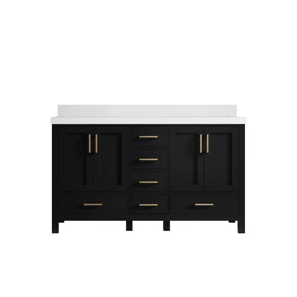Willow Collections Malibu 60 in. W x 22 in. D x 36 in. H Double Sink Bath Vanity in Black with 2 in. White Quartz Top