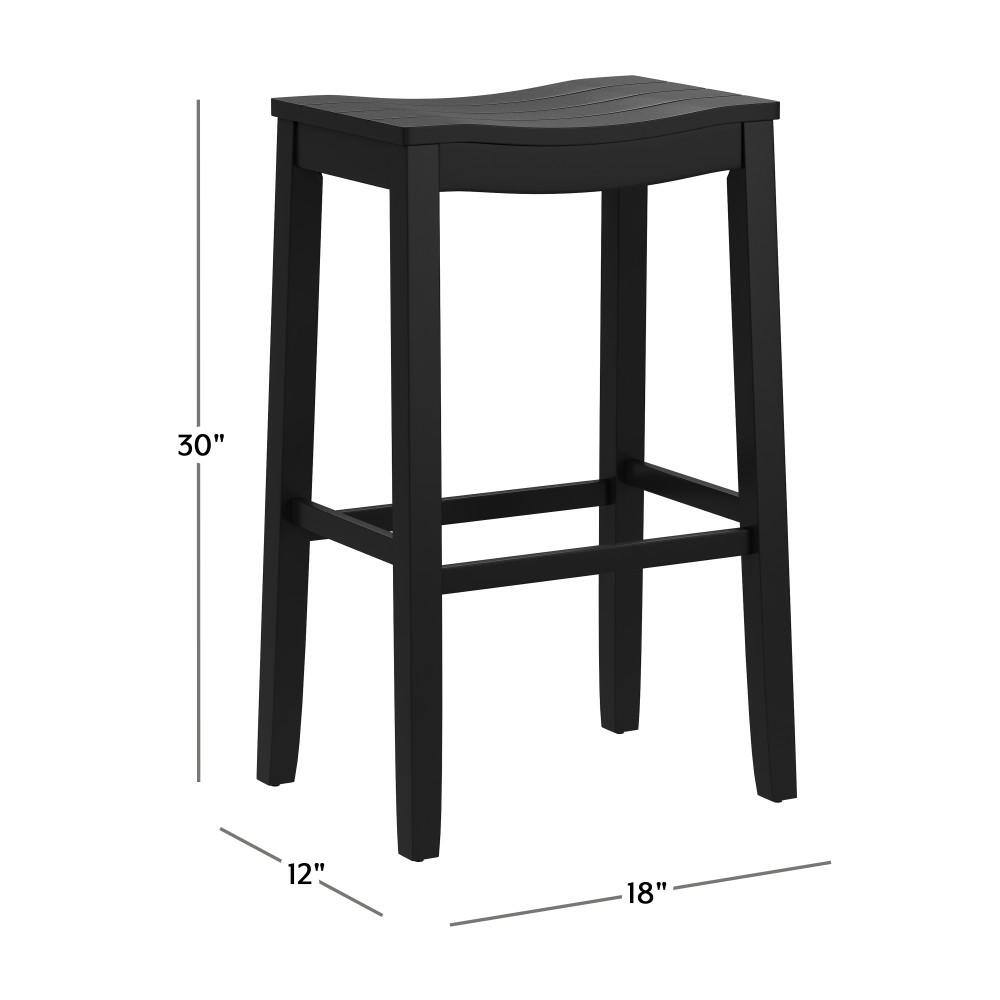 Black Wood Backless Saddle-Style Bar Stool