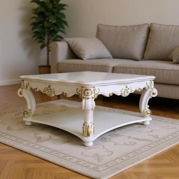 58.00 in. Gold, Ivory Square MDF Coffee Table