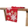 15 in. x 90 in. Magical Snowflakes Crewel Embroidered Christmas Table Runner, Red