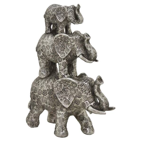 THREE HANDS 9in L x 4in W x 12in H Elephant Tabletop Decoration in Silver Resin / Magnesium