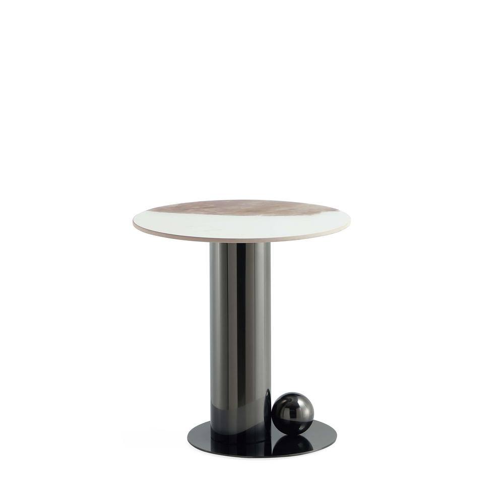 Modern Black and White Sintered Stone Round Accent Table