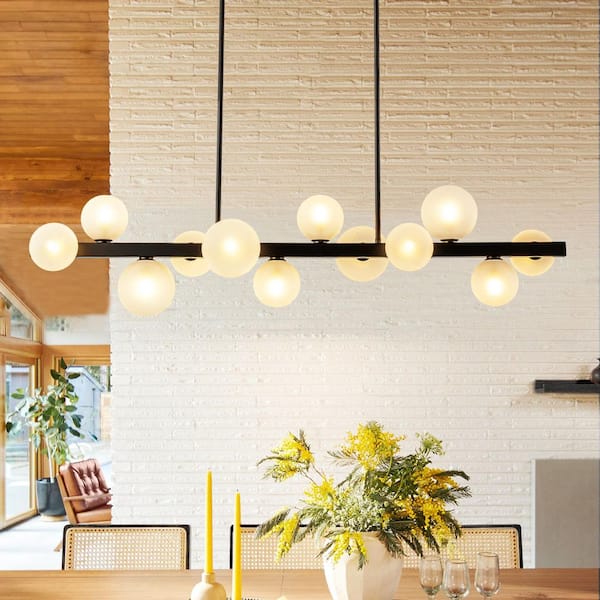 Rennnsan Luna 12-Light Matte Black Mid-Century Modern Kitchen Island ...