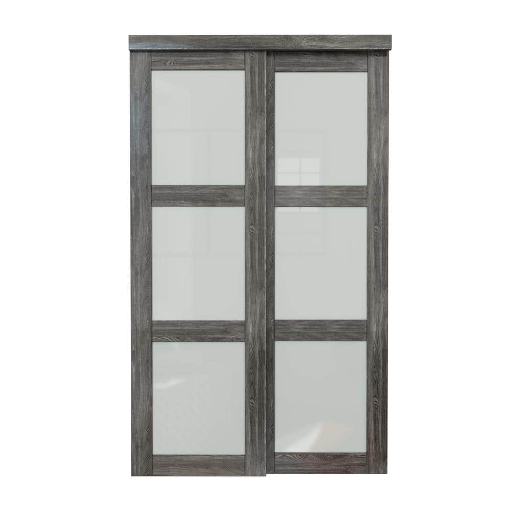 ARK DESIGN 48 In. X 80 In. 3-Lites Tempered Frosted Glass Dark Walnut ...