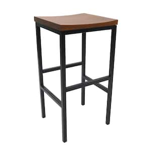 30 in. Chestnut Backless Metal Counter Height Bar Chair with Wood Seat