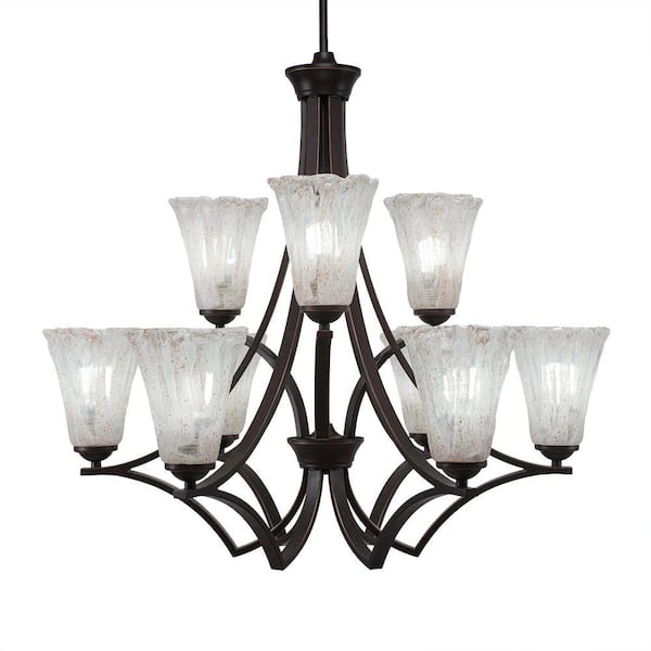 Unbranded Clevelend 9-Light Dark Granite Chandelier, Round Chandelier with 5.5" Fluted Italian Ice Glass Shades, No bulbs included
