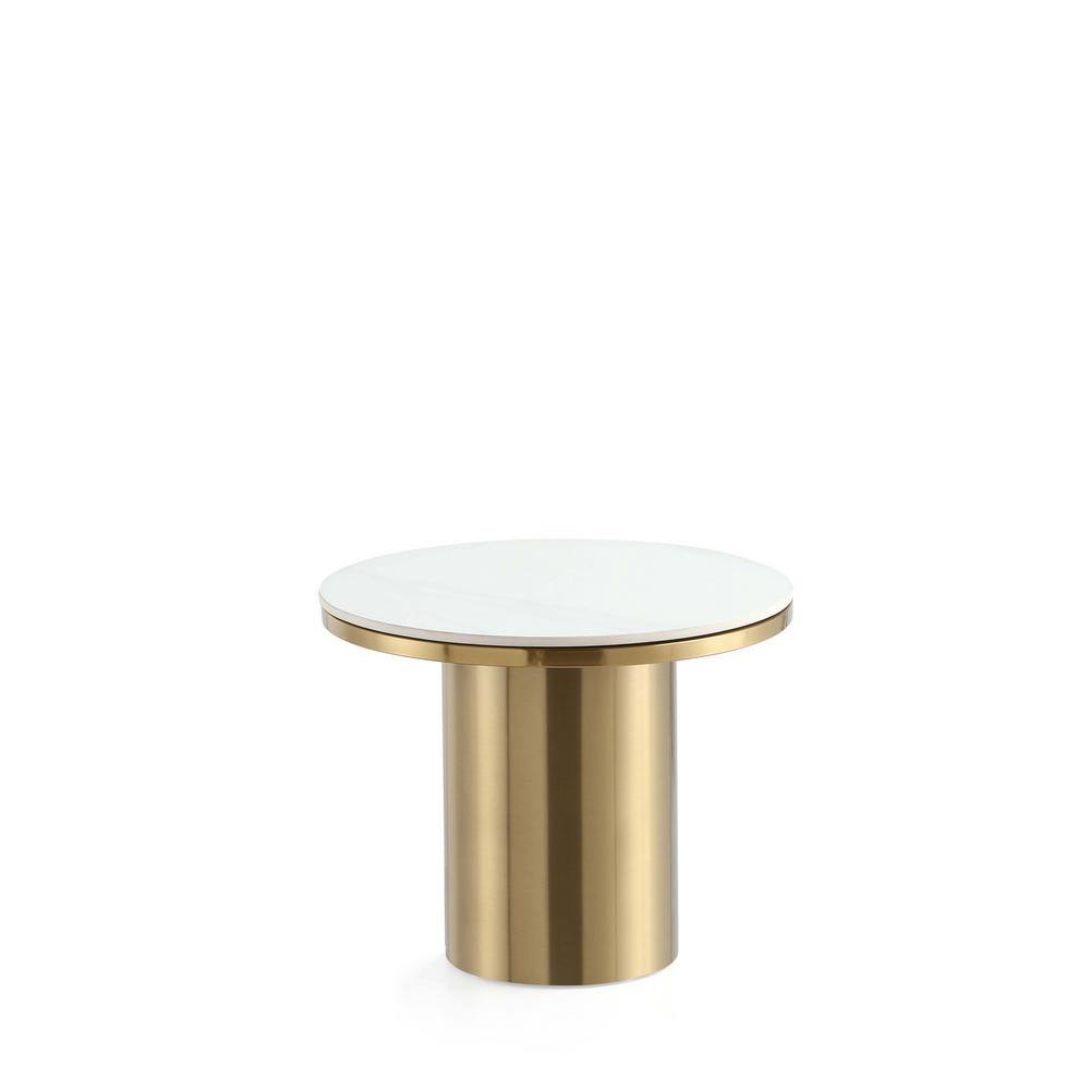 Round White Stone Top Gold Metal Accent Table