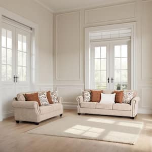 JAYDEN CREATION Serena 85 in. Flared Arm 2-Piece Genuine Leather