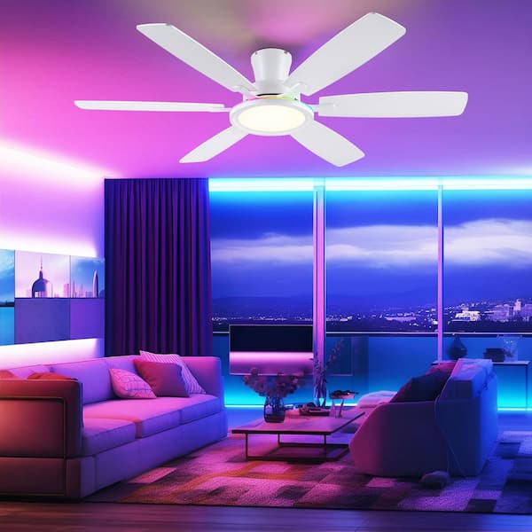 54 in. Indoor/Outdoor White Ceiling Fan with Dimmable RGB LED Light and Remote/APP Control