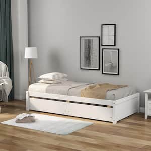 White Wood Frame Twin Size Platform Bed with 2-Drawers Storage