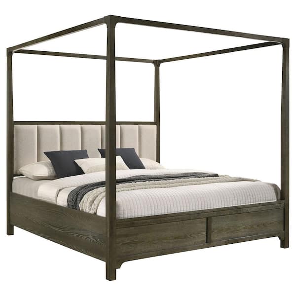 Gran Park Dark Cocoa and Beige Wood Frame Eastern King Canopy Panel Bed
