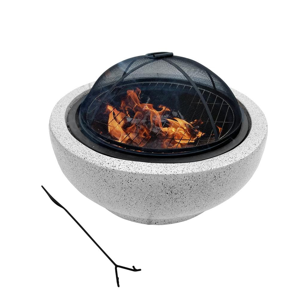 Gray Faux Concrete Round Wood Burning Fire Pit