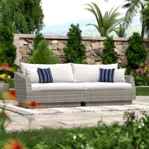 Cannes 2-Piece All-Weather Wicker Patio Sofa with Sunbrella Centered Ink Cushions
