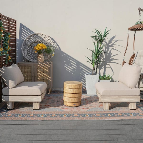 Origin 3-Piece Aluminum Patio Conversation Set with Beige Cushions, 12.65 in. W Round Magnesium Oxide Side Table