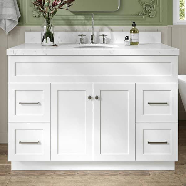 Hamlet 48.25 in. W x 22 in. D x 36 in. H Single Sink Freestanding Bath Vanity in White with Carrara White Quartz Top