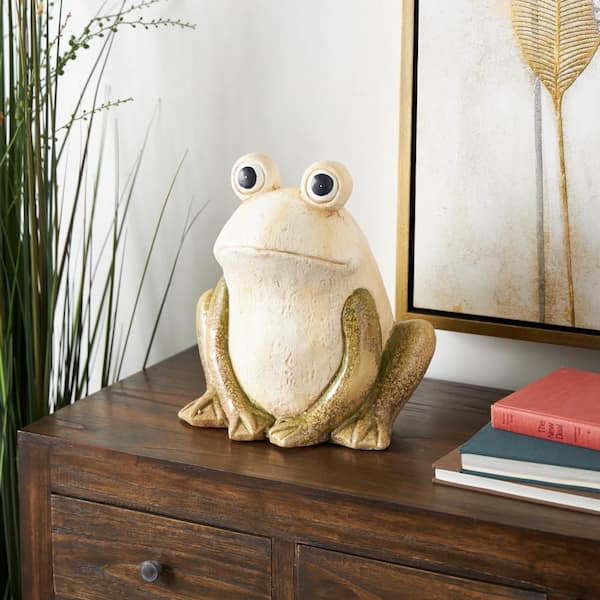 Litton Lane 14 in. Magnesium Oxide Sitting Frog Garden Sculpture