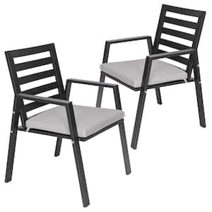 Chelsea Modern Outdoor Dining Chair in Black Metal Frame with Removable Cushions (Set of 2) Light Grey
