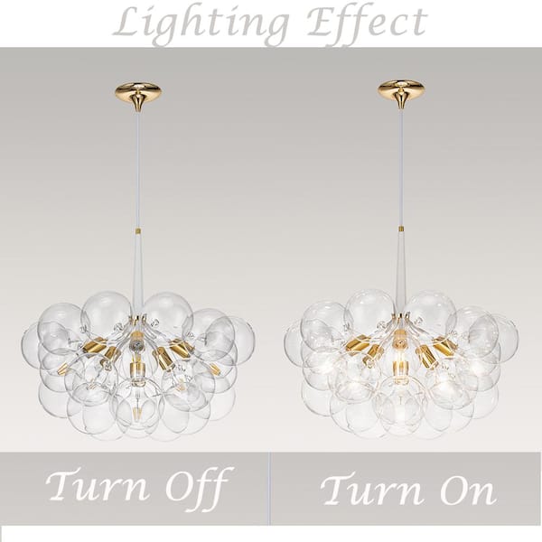 HUOKU Alma 6-Light 24.8 in.W Gold and White Cluster Bubble