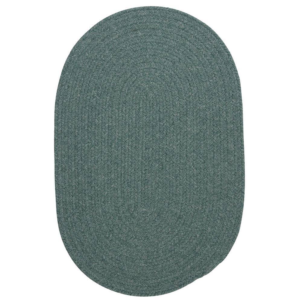 Teal Oval Braided Wool and Synthetic Runner Rug 2'x6'