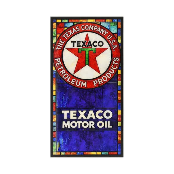Texaco Motor Oil Framed Vintage Theme Stained Glass Wall Sign, Glass Panel Decor 29 in. x 15 in.