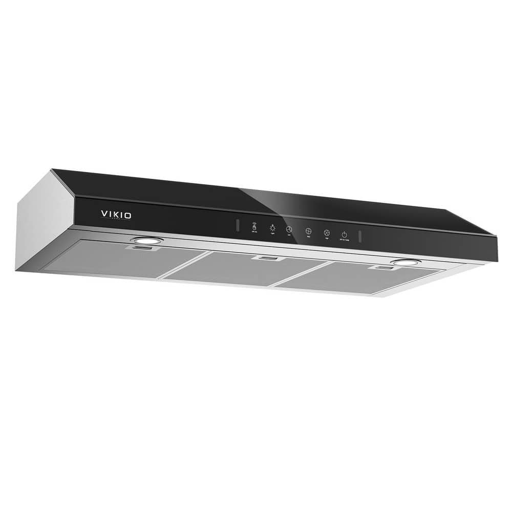 36 in. 900 CFM Ducted Under Cabinet Range Hood in Stainless Steel and Black Glass with LED Lights and Baffle Filters