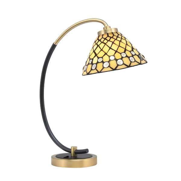 Unbranded Delgado 18.25 in. Matte Black and New Age Brass Piano Desk Lamp with Starlight Art Glass Shade