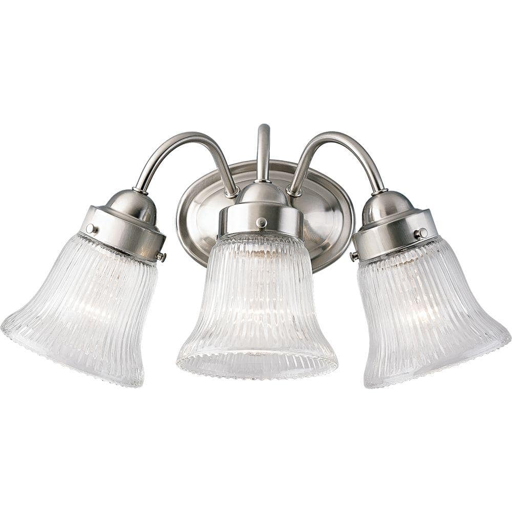 Brushed Nickel 3-Light Bath & Vanity Fixture with Fluted Glass Shades