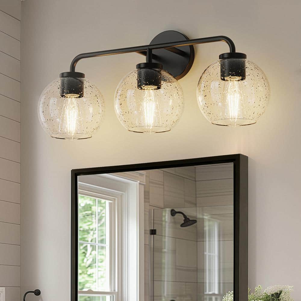 23 in. 3-Light Black Vanity Light with Globe Glass Shades for Bathroom, Mirror, Living Room price history on PriceWatchPro