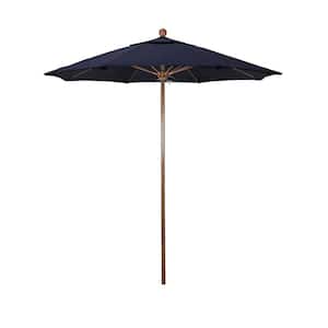 7.5 ft. Woodgrain Aluminum Commercial Market Patio Umbrella Fiberglass Ribs and Push Lift in Navy Sunbrella
