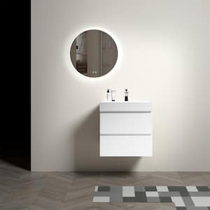 24 in. W Modern Wall Mounted Floating Bathroom Vanity with 2-Drawers and White Gel Sink in White