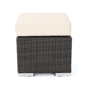 Santa Rosa Multi-Brown Metal Outdoor Patio Ottoman with Beige Cushions (2-Pack)